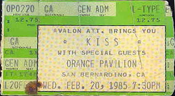 Ticket from San Bernadino, 20 February 1985 show