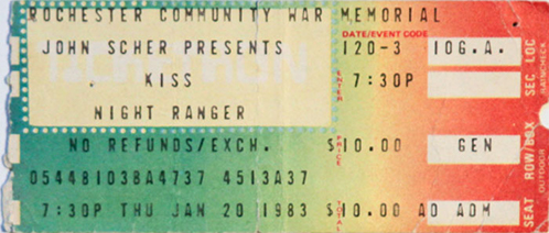 Ticket from Rochester, NY, USA 20 January 1983 show