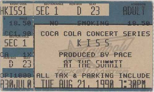 Ticket from Houston, TX, USA 21 August 1990 show