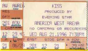 Ticket from Phoenix, AZ, USA 21 August 1996 show