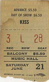 Ticket from Cleveland, OH, USA 21 June 1975 show