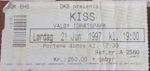Ticket from Copenhagen, Denmark 21 June 1997 show