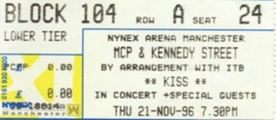 Ticket from Manchester, England 21 November 1996 show