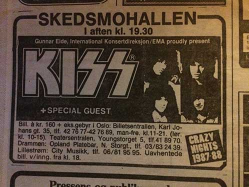 Advert from Skedsmohallen, Lillestrom, Norway 21 September 1988 show