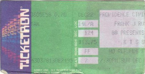 Ticket from Providence, RI, USA 22 December 1985 show