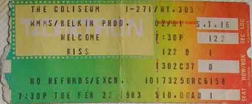 Ticket from Richfield (Cleveland), OH, USA 22 February 1983 show