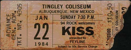 Ticket from Albuquerque, NM, USA 22 January 1984 show