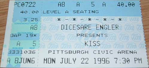Ticket from 22 July 1996 show Pittsburgh, PA, USA