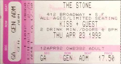 Ticket from San Francisco, CA, USA 23 April 1992 show