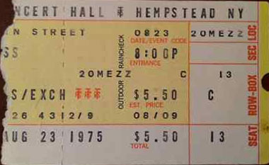 Ticket from Hempstead, NY, USA 23 August 1975 show