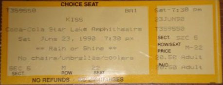 Ticket from Burgettstown (Pittsburgh), PA, USA 23 June 1990 show