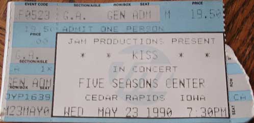 Ticket from Cedar Rapids, IA, USA 23 May 1990 show