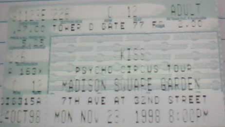 Ticket from New York, NY, USA 23 November 1998 show