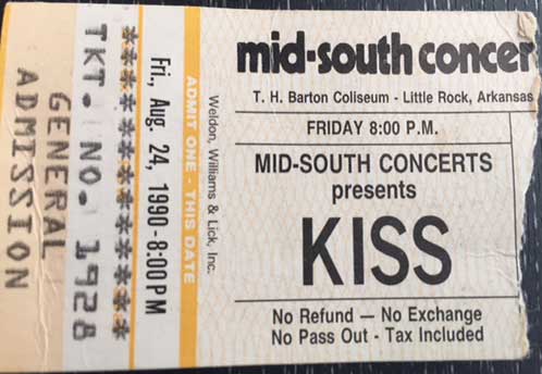 Ticket from Little Rock, AR, USA 24 August 1990 show