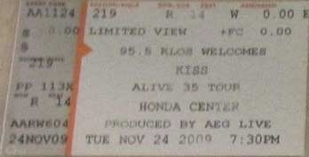 Ticket from 24 November 2009 show Los Angeles, USA