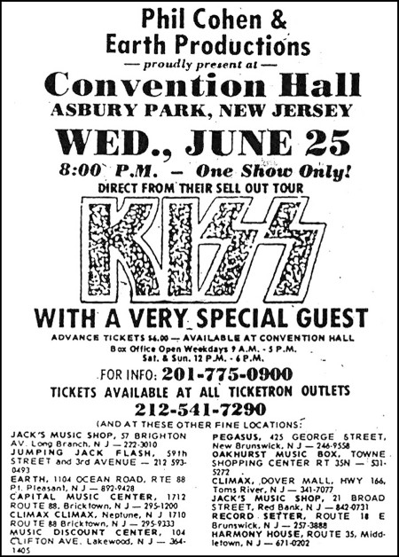 Advert from Asbury Park, NJ, USA 25 June 1975 show