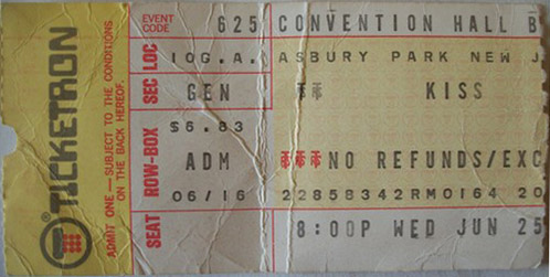 Ticket from Asbury Park, NJ, USA 25 June 1975 show