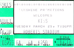 Ticket from Evansville, IN, USA 25 March 1986 show