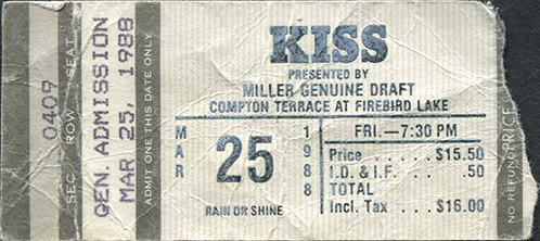 Ticket from Chandler (Phoenix), AZ, USA 25 March 1988 show
