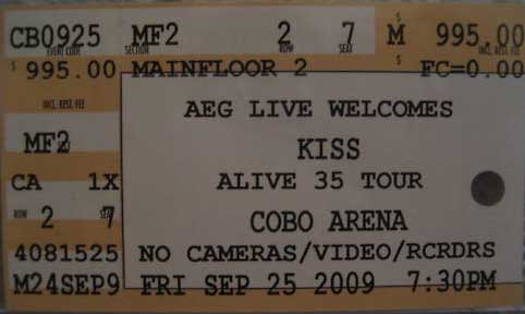 Ticket from Detroit, MI, USA 25 September 2009 show