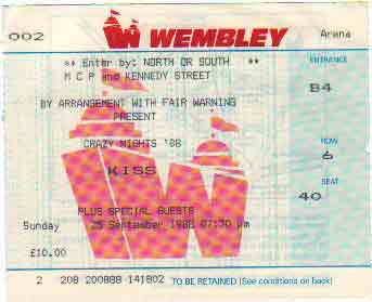 Ticket from London, England 25 September 1988 show