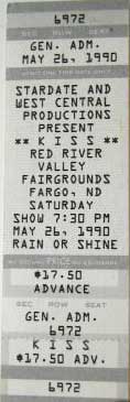 Ticket from Fargo, ND, USA 26 May 1990 show