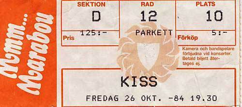 Ticket from Stockholm, Sweden 26 October 1984 show