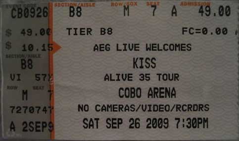 Ticket from Detroit, MI, USA 26 September 2009 show