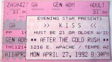 Ticket from Tempe (Phoenix), AZ, USA 27 April 1992 show
