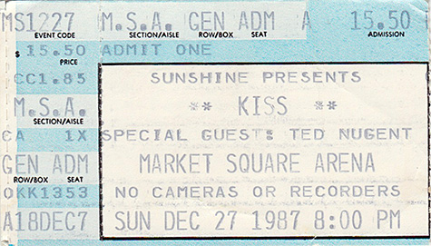 Ticket from Indianapolis, IN, USA 27 December 1987 show