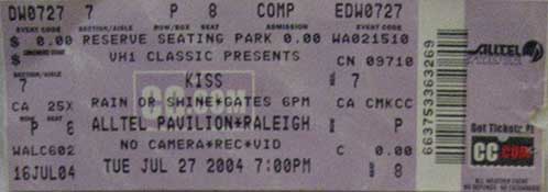 Ticket from Raleigh, NC, USA 27 July 2004 show
