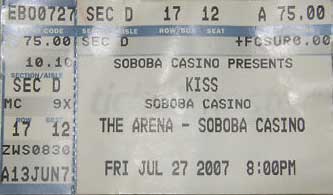 Ticket from San Jacinta, CA, USA 27 July 2007 show