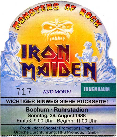 Ticket from Bochum, West Germany 28 August 1988 show