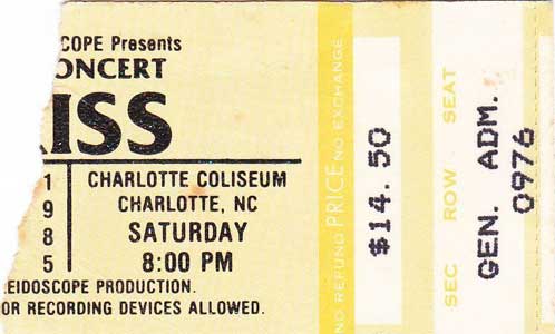 Ticket from Charlotte, NC, USA 28 December 1985 show