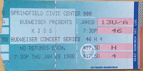 Ticket from Springfield, MA, USA 28 January 1988 show
