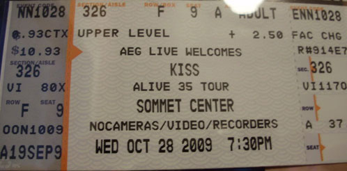 Ticket from Nashville, TN, USA 28 October 2009 show