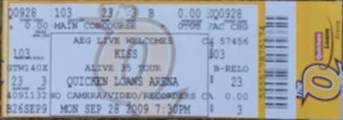 Ticket from Cleveland, OH, USA 28 September 2009 show