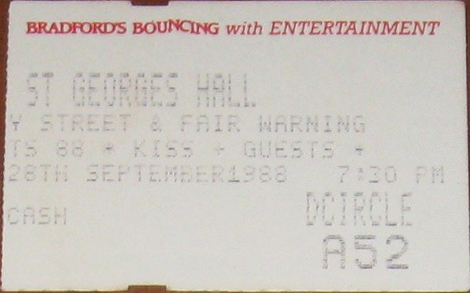Ticket from Bradford, England 28 September 1988 show