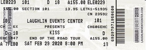 Ticket from Laughlin, NV, USA 29 February 2020 show