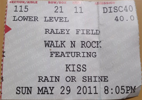 Ticket from West Sacramento, CA, USA 29 May 2011 show