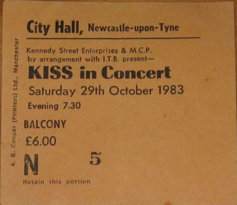 Ticket from Newcastle, England 29 October 1983 show