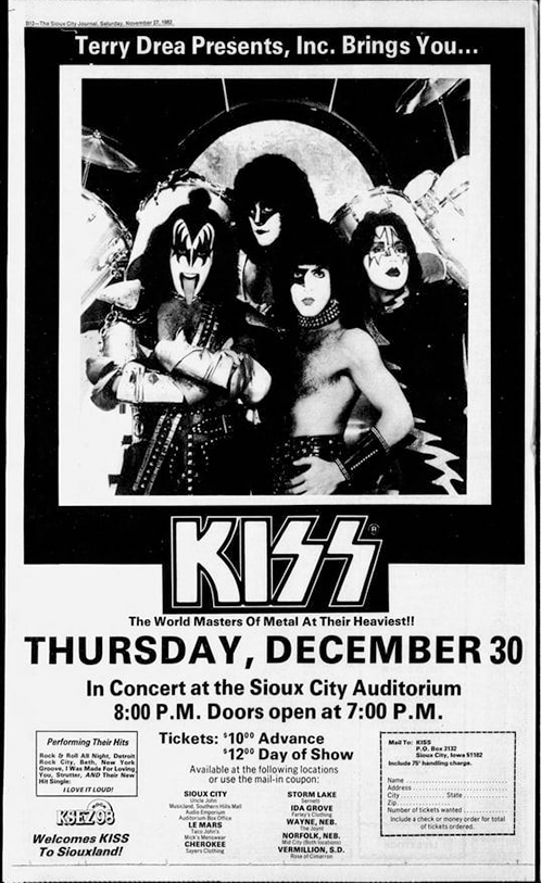 Advert from Sioux City, IA, USA 30 December 1982 show
