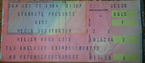 Ticket from Milwaukee, WI, USA 30 December 1984 show