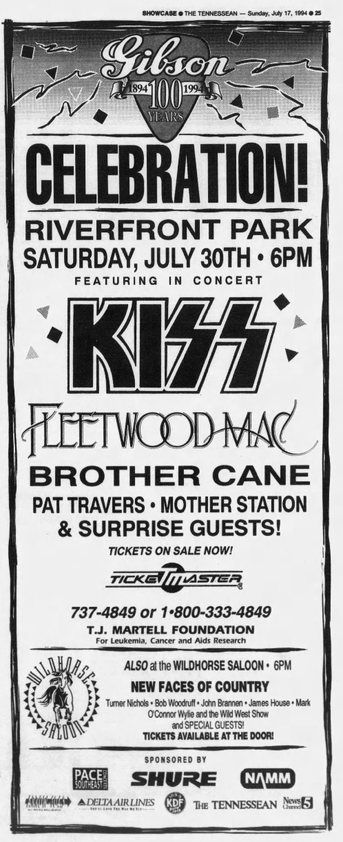 Advert from Nashville, TN, USA 30 July 1994 show