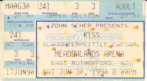 Ticket from East Rutherford, NJ, USA 30 June 1990 show