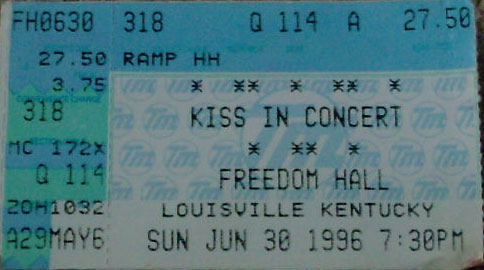 Ticket from 30 June 1996 show Louisville, KY, USA