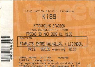 Ticket from 30 May 2008 show Stockholm, Sweden