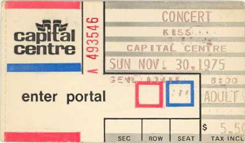 Ticket from Landover (Largo), MD, USA 30 November 1975 show