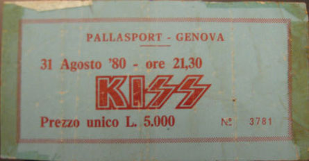 Ticket from Genoa, Italy 31 August 1980 show