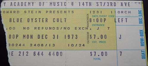 Ticket from New York, NY, USA 31 December 1973 show
